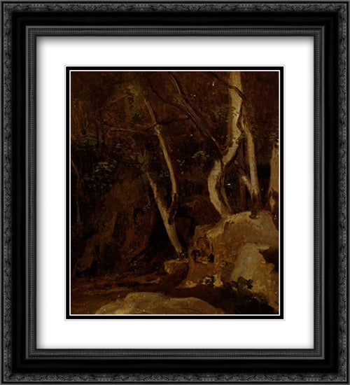 A Civita Castellana, Rochers Boises 20x22 Black Ornate Wood Framed Art Print Poster with Double Matting by Corot, Jean Baptiste Camille