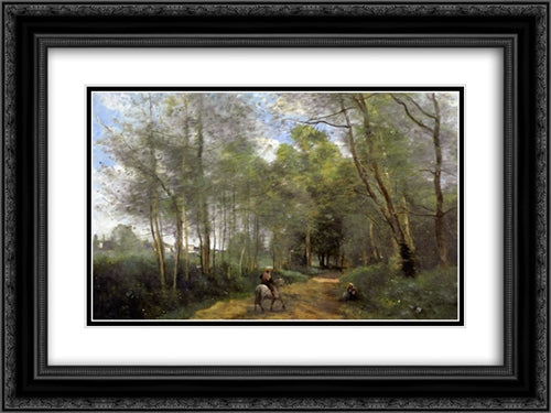 Ville dAvray 24x18 Black Ornate Wood Framed Art Print Poster with Double Matting by Corot, Jean Baptiste Camille