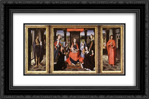 The Donne Triptych 24x16 Black Ornate Wood Framed Art Print Poster with Double Matting by Memling, Hans