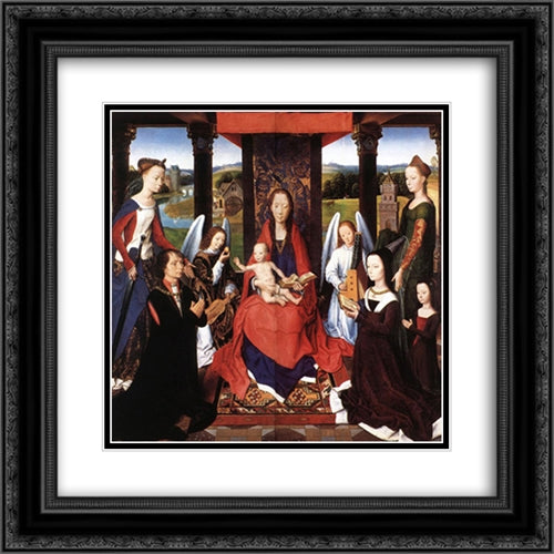 The Donne Triptych [detail: 2, central panel] 20x20 Black Ornate Wood Framed Art Print Poster with Double Matting by Memling, Hans