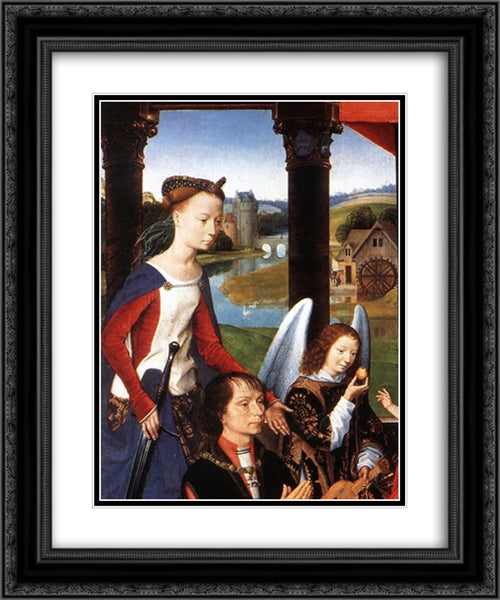 The Donne Triptych [detail: 3, central panel] 20x24 Black Ornate Wood Framed Art Print Poster with Double Matting by Memling, Hans