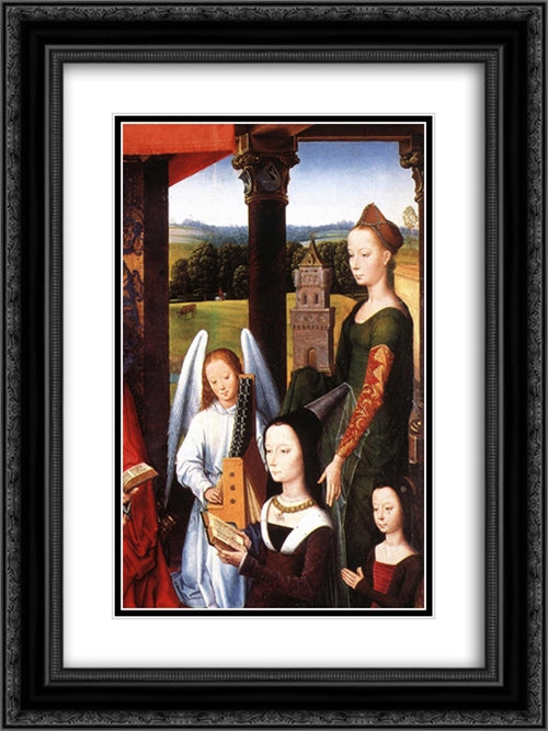 The Donne Triptych [detail: 4, central panel] 18x24 Black Ornate Wood Framed Art Print Poster with Double Matting by Memling, Hans
