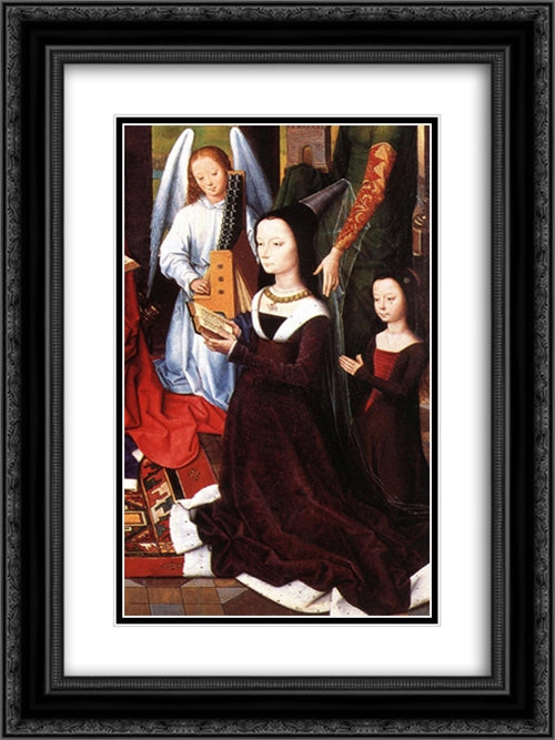 The Donne Triptych [detail: 5, central panel] 18x24 Black Ornate Wood Framed Art Print Poster with Double Matting by Memling, Hans