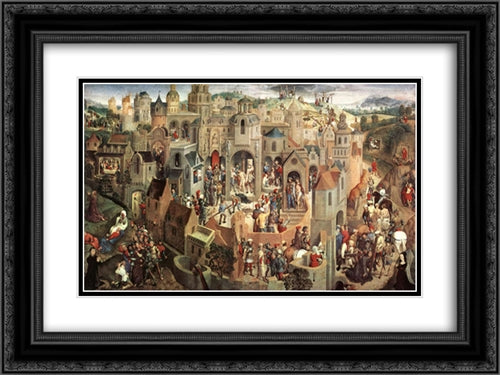 Scenes from the Passion of Christ 24x18 Black Ornate Wood Framed Art Print Poster with Double Matting by Memling, Hans