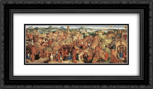 Advent and Triumph of Christ 24x14 Black Ornate Wood Framed Art Print Poster with Double Matting by Memling, Hans