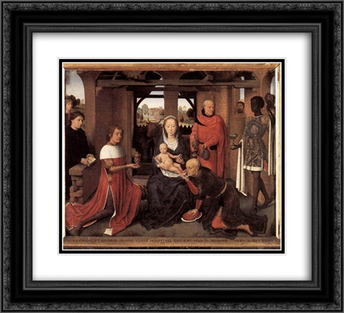 Triptych of Jan Floreins [detail: 1, central panel] 22x20 Black Ornate Wood Framed Art Print Poster with Double Matting by Memling, Hans
