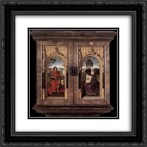 Triptych of Jan Floreins [detail: 2, reverse] 20x20 Black Ornate Wood Framed Art Print Poster with Double Matting by Memling, Hans