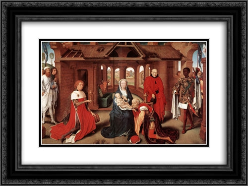 Adoration of the Magi 24x18 Black Ornate Wood Framed Art Print Poster with Double Matting by Memling, Hans
