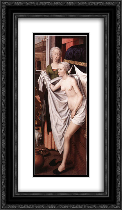 Bathsheba 14x24 Black Ornate Wood Framed Art Print Poster with Double Matting by Memling, Hans