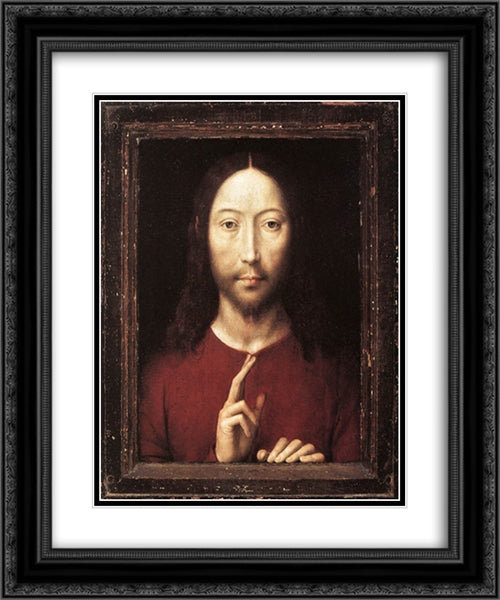 Christ Giving His Blessing 20x24 Black Ornate Wood Framed Art Print Poster with Double Matting by Memling, Hans