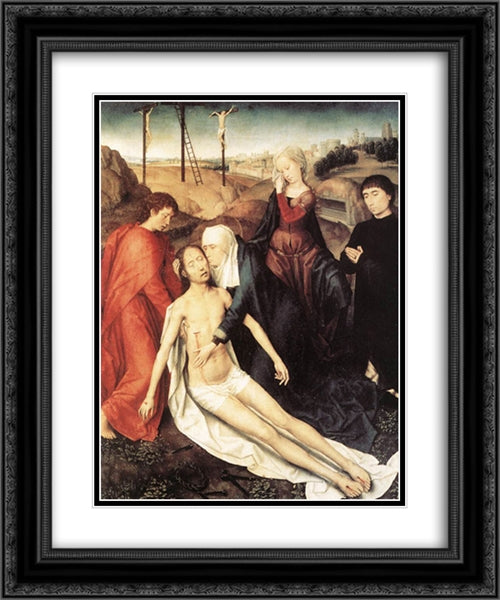 Lamentation 20x24 Black Ornate Wood Framed Art Print Poster with Double Matting by Memling, Hans