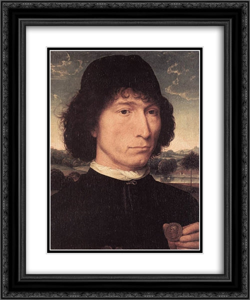 Portrait of a Man with a Roman Coin 20x24 Black Ornate Wood Framed Art Print Poster with Double Matting by Memling, Hans