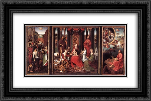 St John Altarpiece 24x16 Black Ornate Wood Framed Art Print Poster with Double Matting by Memling, Hans