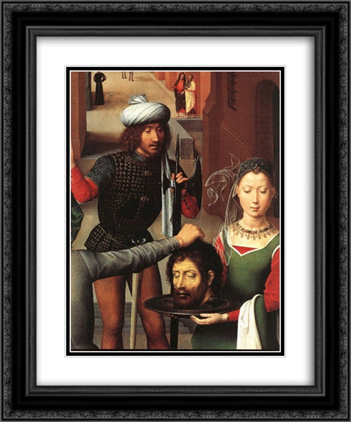 St John Altarpiece [detail: 2, left wing] 20x24 Black Ornate Wood Framed Art Print Poster with Double Matting by Memling, Hans