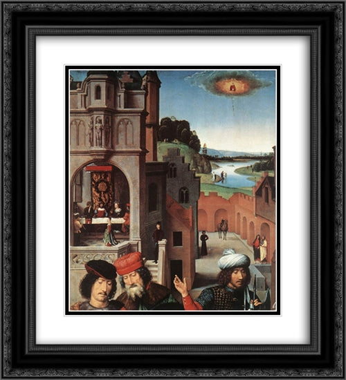 St John Altarpiece [detail: 3, left wing] 20x22 Black Ornate Wood Framed Art Print Poster with Double Matting by Memling, Hans