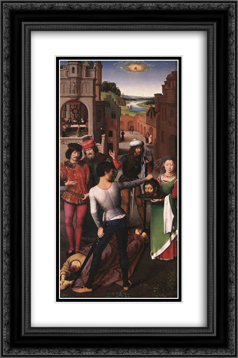 St John Altarpiece [detail: 1, left wing] 16x24 Black Ornate Wood Framed Art Print Poster with Double Matting by Memling, Hans