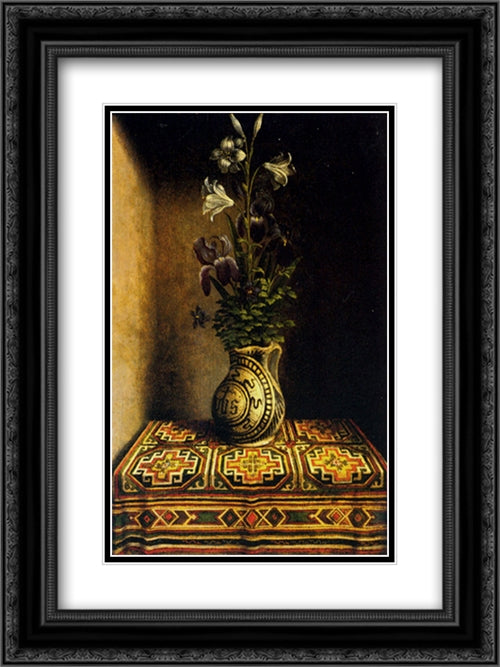 Marian Flowerpiece 18x24 Black Ornate Wood Framed Art Print Poster with Double Matting by Memling, Hans