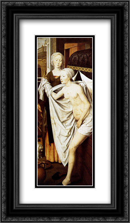 Bathsheba 14x24 Black Ornate Wood Framed Art Print Poster with Double Matting by Memling, Hans