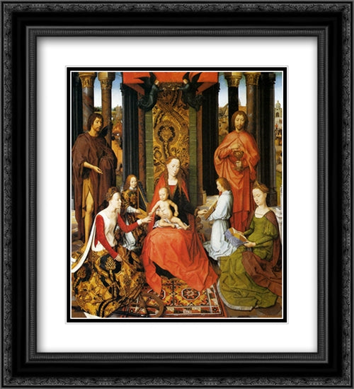 The Mystic Marriage Of St. Catherine Of Alexandria (central panel of the San Giovanni Polyptch) 20x22 Black Ornate Wood Framed Art Print Poster with Double Matting by Memling, Hans