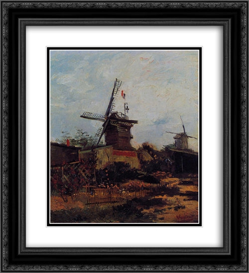 Le Moulin de Blute'Fin 20x22 Black Ornate Wood Framed Art Print Poster with Double Matting by Van Gogh, Vincent