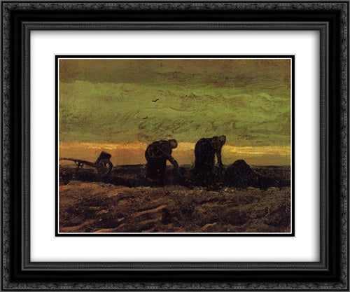 Two Peasant Women in the Peat Fields 24x20 Black Ornate Wood Framed Art Print Poster with Double Matting by Van Gogh, Vincent