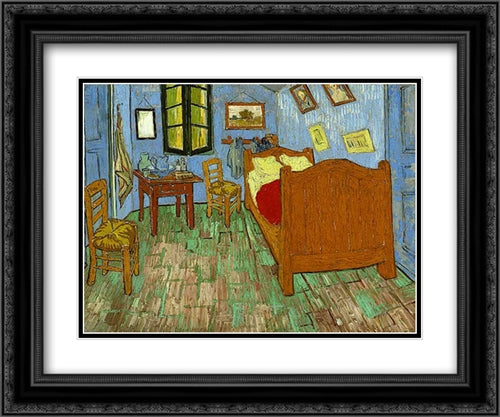 The Bedroom 24x20 Black Ornate Wood Framed Art Print Poster with Double Matting by Van Gogh, Vincent