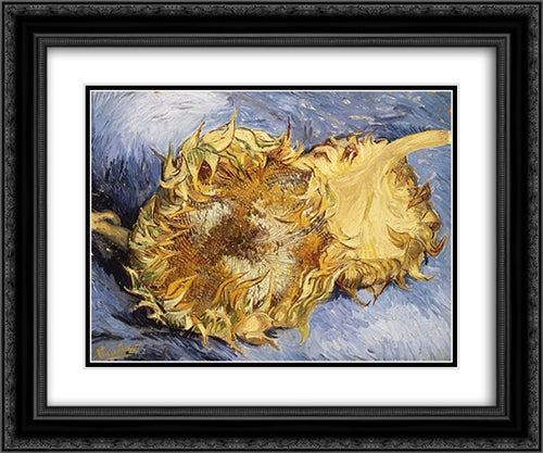 Sunflowers 24x20 Black Ornate Wood Framed Art Print Poster with Double Matting by Van Gogh, Vincent