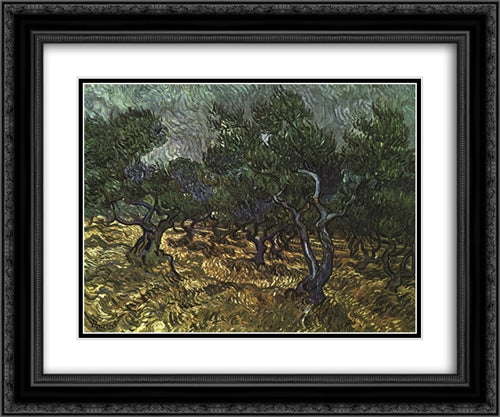 The Olive Grove 24x20 Black Ornate Wood Framed Art Print Poster with Double Matting by Van Gogh, Vincent