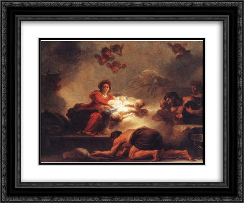 Adoration of the Shepherds 24x20 Black Ornate Wood Framed Art Print Poster with Double Matting by Fragonard, Jean Honore