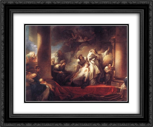 Coresus Sacrificing himselt to Save Callirhoe 24x20 Black Ornate Wood Framed Art Print Poster with Double Matting by Fragonard, Jean Honore