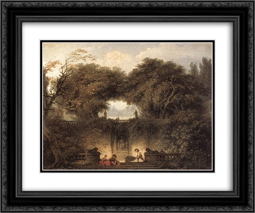 Le petit parc 24x20 Black Ornate Wood Framed Art Print Poster with Double Matting by Fragonard, Jean Honore