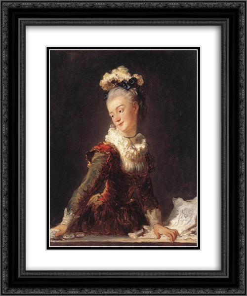 Marie'Madeleine Guimard, Dancer 20x24 Black Ornate Wood Framed Art Print Poster with Double Matting by Fragonard, Jean Honore