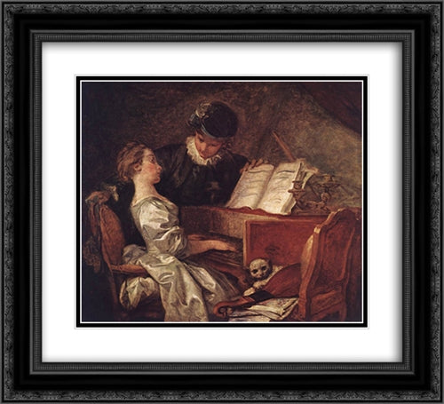 Music Lesson 22x20 Black Ornate Wood Framed Art Print Poster with Double Matting by Fragonard, Jean Honore