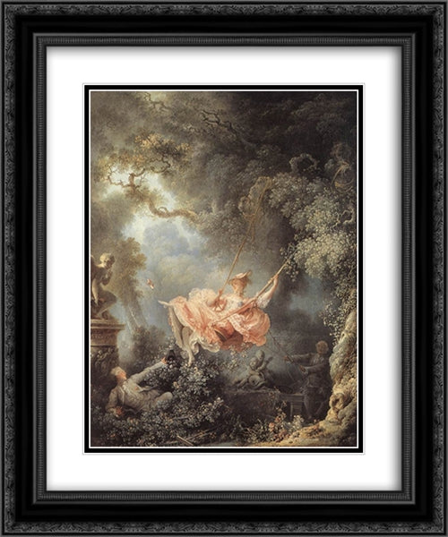 The Swing 20x24 Black Ornate Wood Framed Art Print Poster with Double Matting by Fragonard, Jean Honore