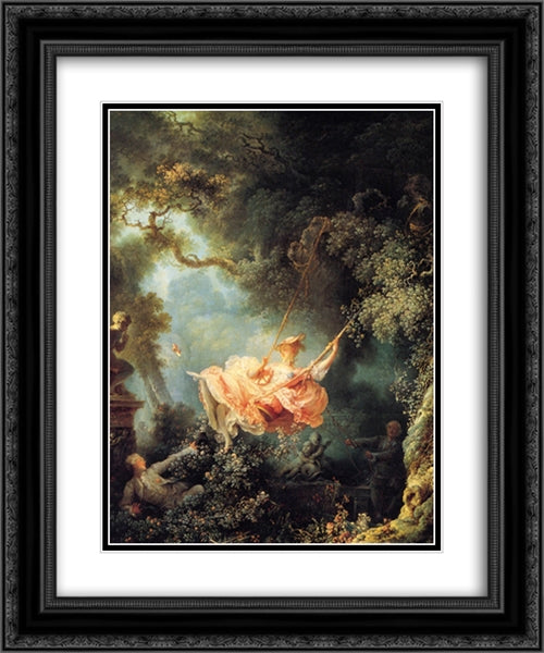 The Swing 20x24 Black Ornate Wood Framed Art Print Poster with Double Matting by Fragonard, Jean Honore