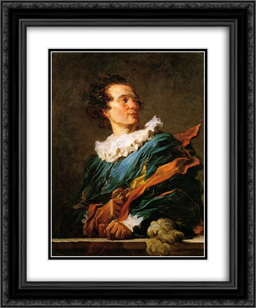 Portrait of a Young Man 20x24 Black Ornate Wood Framed Art Print Poster with Double Matting by Fragonard, Jean Honore