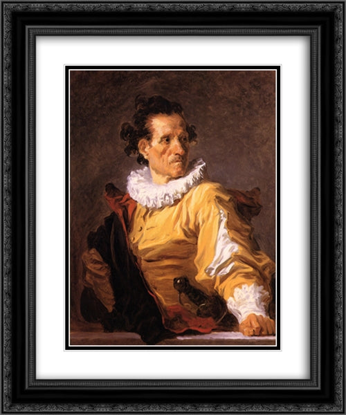 Portrait of a Man called 'The Warrior' 20x24 Black Ornate Wood Framed Art Print Poster with Double Matting by Fragonard, Jean Honore