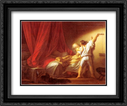 Le Verrou 24x20 Black Ornate Wood Framed Art Print Poster with Double Matting by Fragonard, Jean Honore