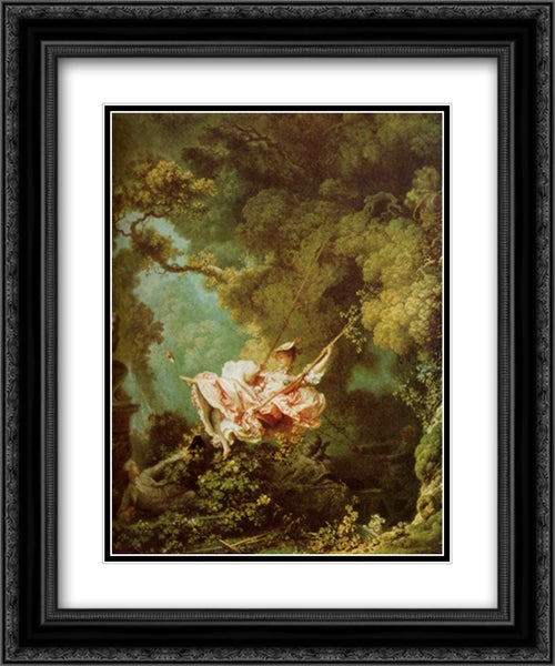 The Swing 20x24 Black Ornate Wood Framed Art Print Poster with Double Matting by Fragonard, Jean Honore