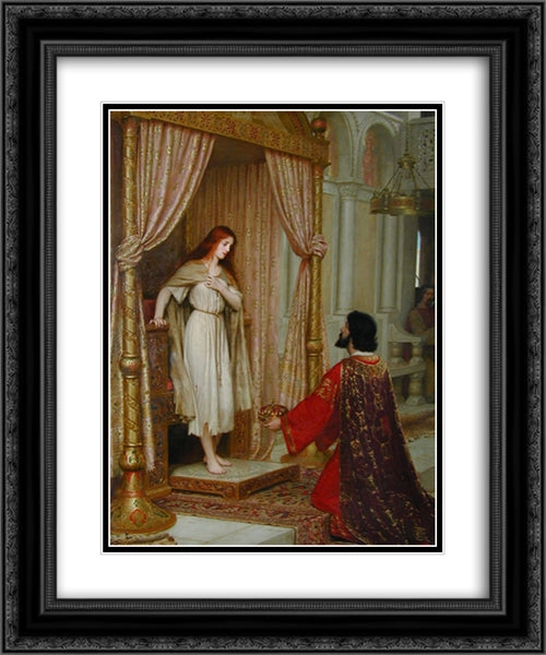 The King and the Beggar'maid 20x24 Black Ornate Wood Framed Art Print Poster with Double Matting by Leighton, Edmund Blair