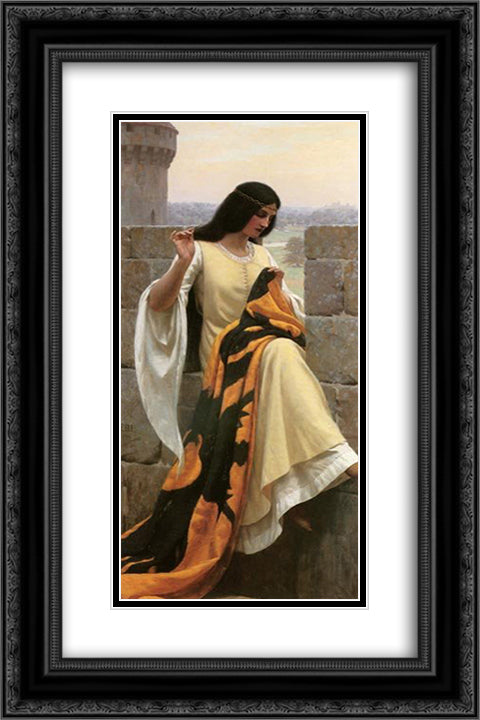 Stitching the Standard 16x24 Black Ornate Wood Framed Art Print Poster with Double Matting by Leighton, Edmund Blair