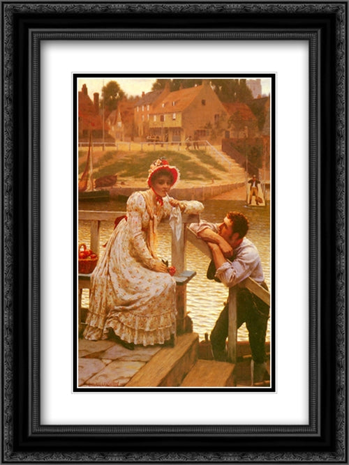 Courtship 18x24 Black Ornate Wood Framed Art Print Poster with Double Matting by Leighton, Edmund Blair