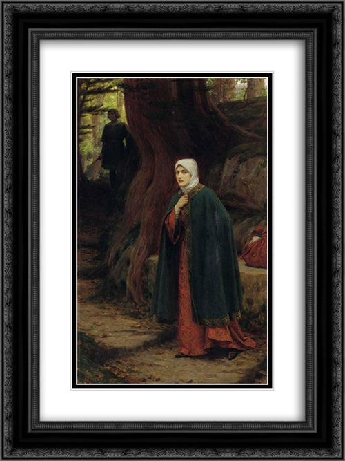 Forest Tryst 18x24 Black Ornate Wood Framed Art Print Poster with Double Matting by Leighton, Edmund Blair