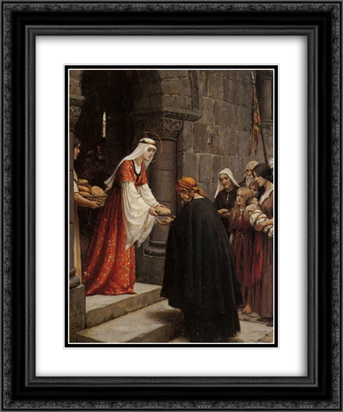 The Charity of Saint Elizabeth of Hungary 20x24 Black Ornate Wood Framed Art Print Poster with Double Matting by Leighton, Edmund Blair