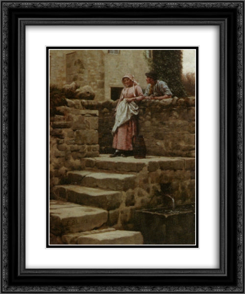 Sweethearts 20x24 Black Ornate Wood Framed Art Print Poster with Double Matting by Leighton, Edmund Blair