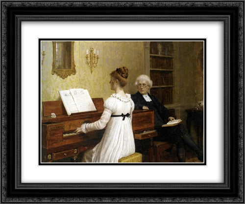 The Piano Lesson 24x20 Black Ornate Wood Framed Art Print Poster with Double Matting by Leighton, Edmund Blair