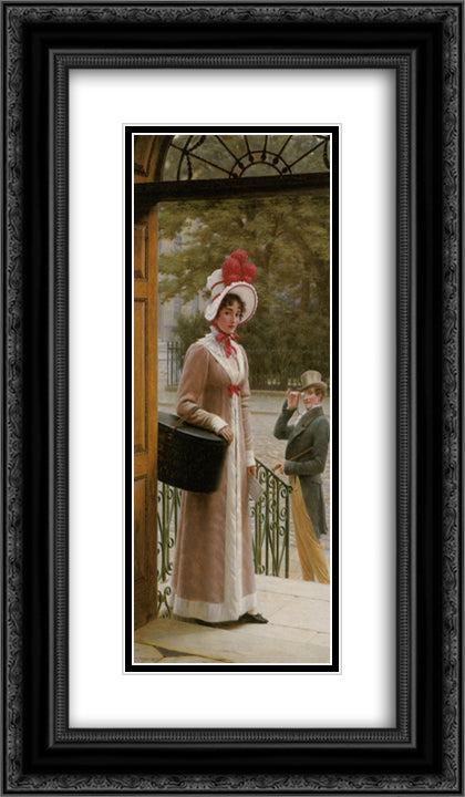 A Source of Admiration 14x24 Black Ornate Wood Framed Art Print Poster with Double Matting by Leighton, Edmund Blair