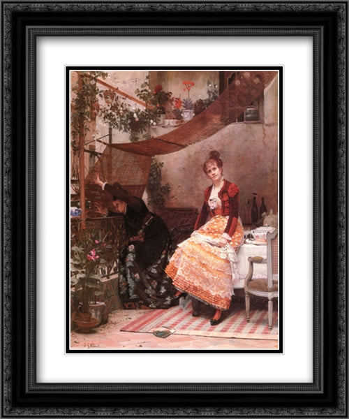 Why Comes He Not ? 20x24 Black Ornate Wood Framed Art Print Poster with Double Matting by Vibert, Jehan Georges
