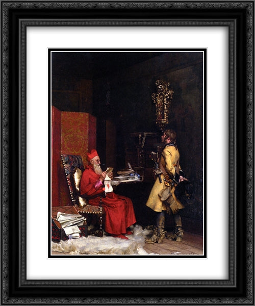 Un Secret D'etat 20x24 Black Ornate Wood Framed Art Print Poster with Double Matting by Vibert, Jehan Georges