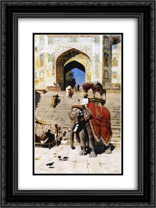 Royal Elephant at the Gateway to the Jami Masjid, Mathura 18x24 Black Ornate Wood Framed Art Print Poster with Double Matting by Weeks, Edwin Lord